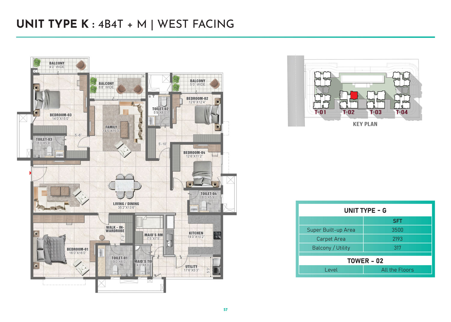Prestige Clairemont 4 BHK Floor Plan